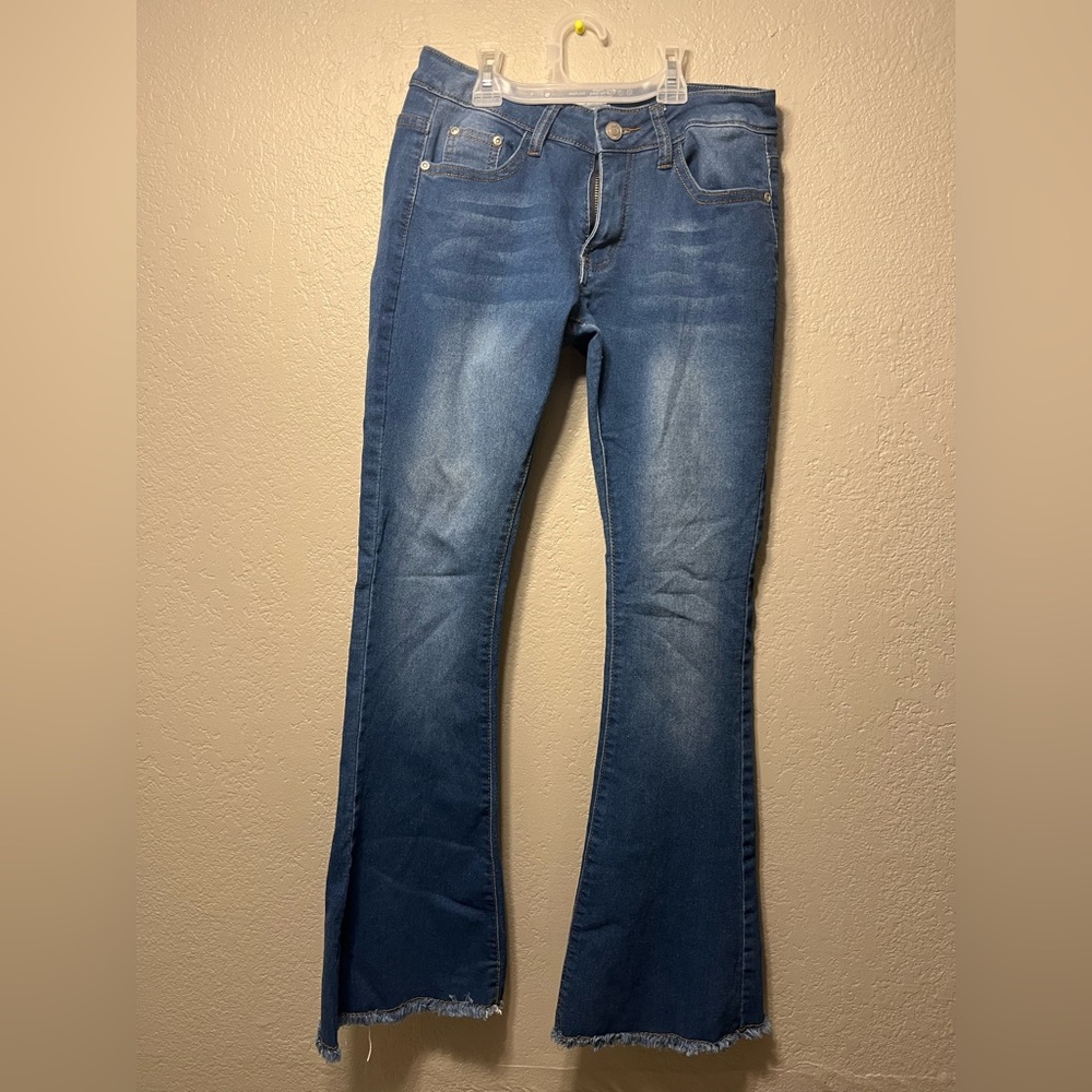 Red Bottoms Denim blue, High Waisted Flare Jeans.
